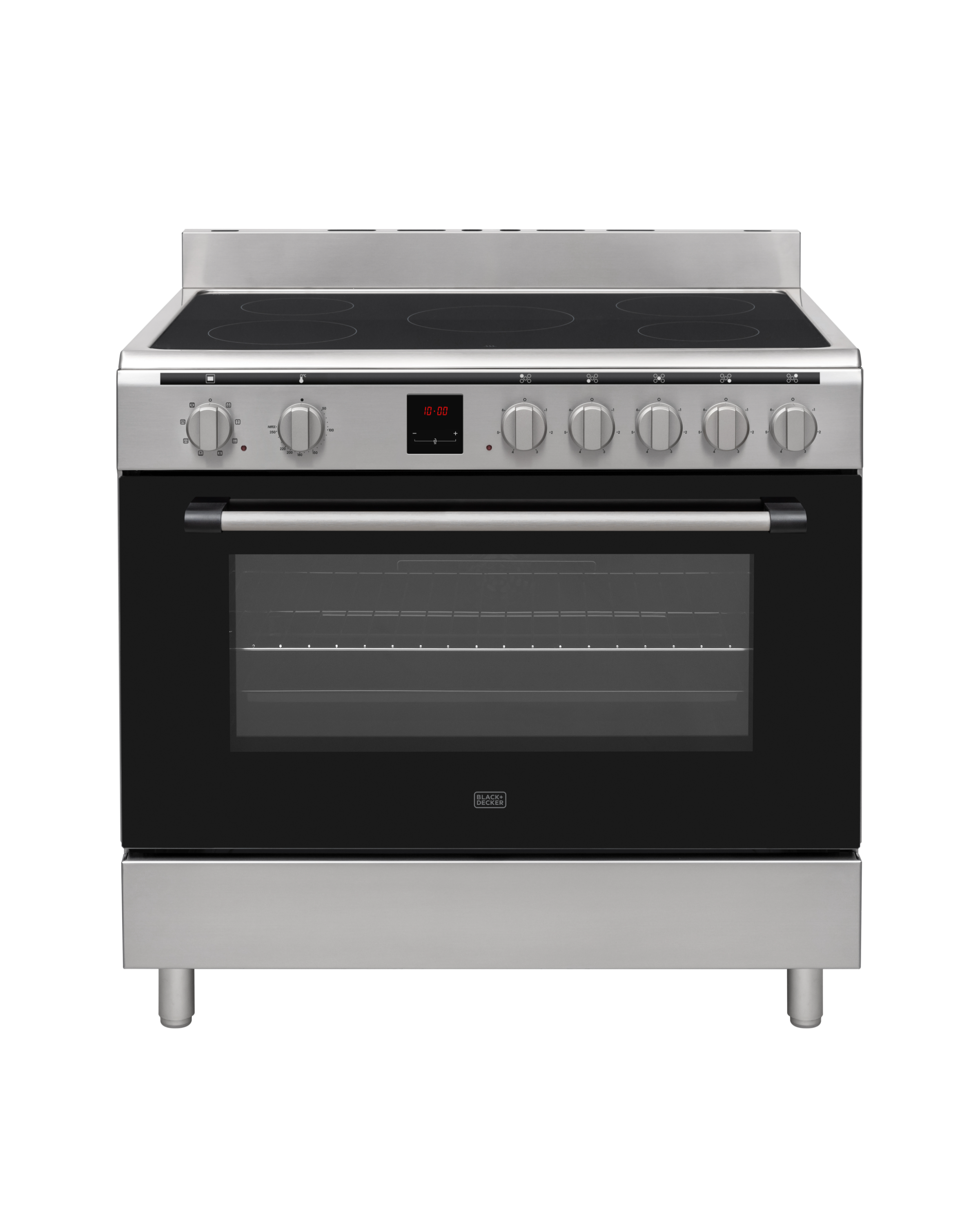 BLACK+DECKER 90 cm Freestanding Electric Cooker with 5-Zone Ceramic Hob & Multifunction Oven BXOFV905.001TVX (Stainless Steel)