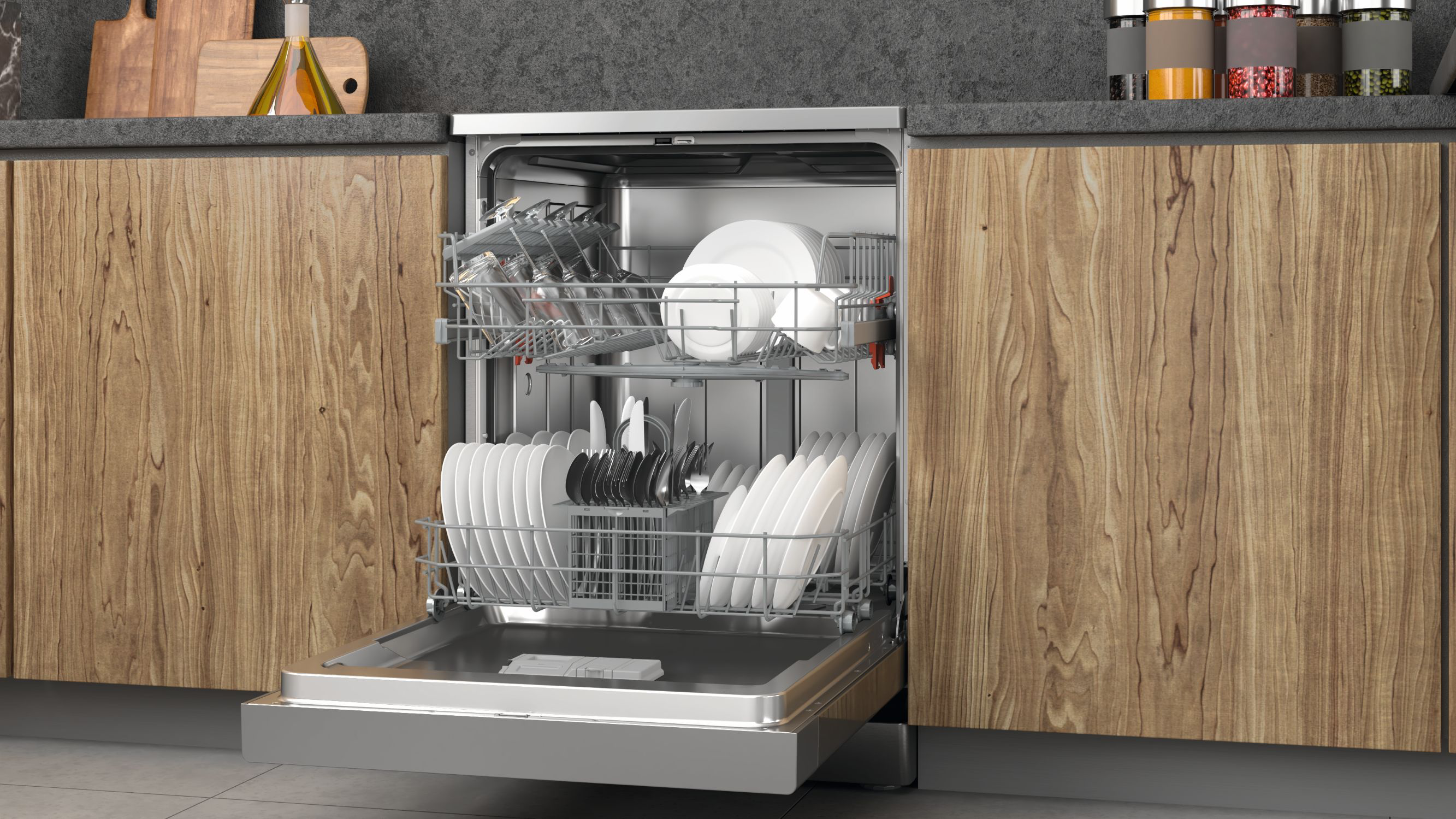 Ariston Freestanding Dishwasher 60cm, 13 Place Settings – LFC2B19XUK (Grey/Inox)