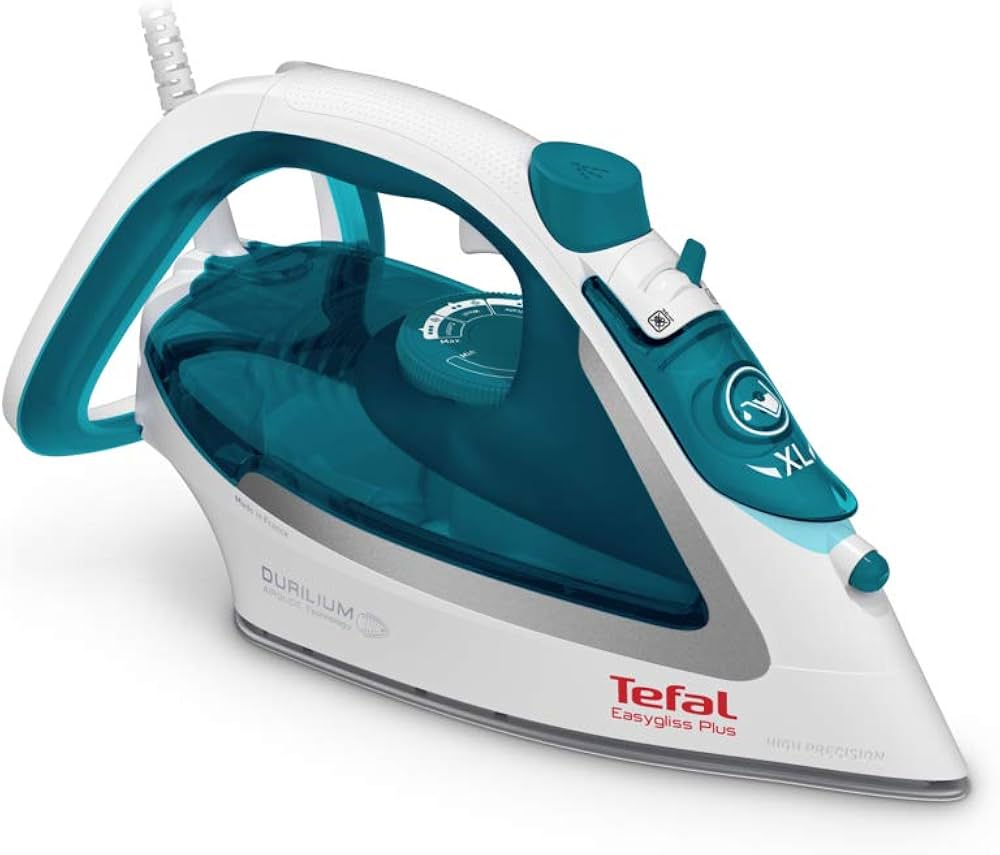 TEFAL Easygliss Plus Steam Iron, 2500W, 45g/min Continuous Steam, 195g Steam Boost, 270ml Water Tank, Durilium Airglide Soleplate, Anti-Drip, Vertical Steam, Blue/White – FV5718M0