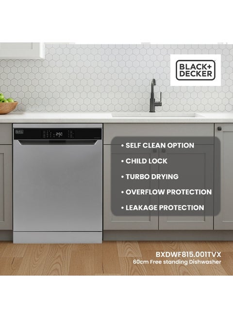 BLACK+DECKER Freestanding Dishwasher 15 Place Settings – BXDWF815.001TVX (Silver)