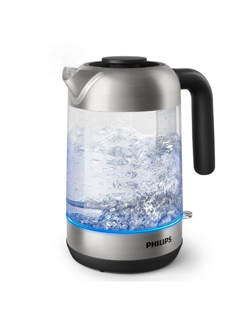 Philips Electric Glass Kettle, 1.7L, 2200W, HD9339/81, HD9339/80, Clear/Silver/Black