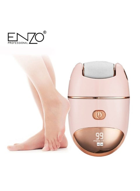 ENZO Professional EN-7101 Electric Foot File – Rechargeable Callus Remover with Adjustable Speed & Interchangeable Roller Heads (Pink)