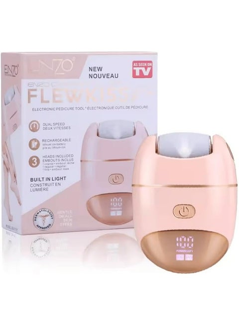 ENZO Professional EN-7101 Electric Foot File – Rechargeable Callus Remover with Adjustable Speed & Interchangeable Roller Heads (Pink)