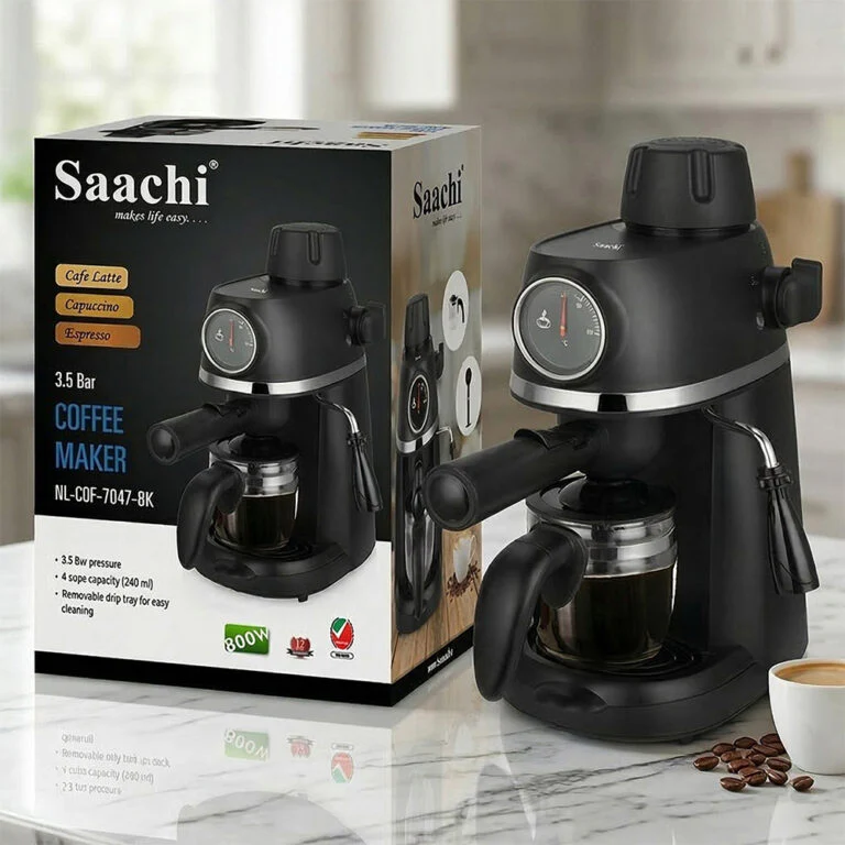 Saachi 3.5-Bar Espresso Coffee Maker NL-COF-7047-BK, 2-4 Cups 240ml, Cappuccino & Latte Machine, Steam Frother, Stainless Steel Filter, 800W