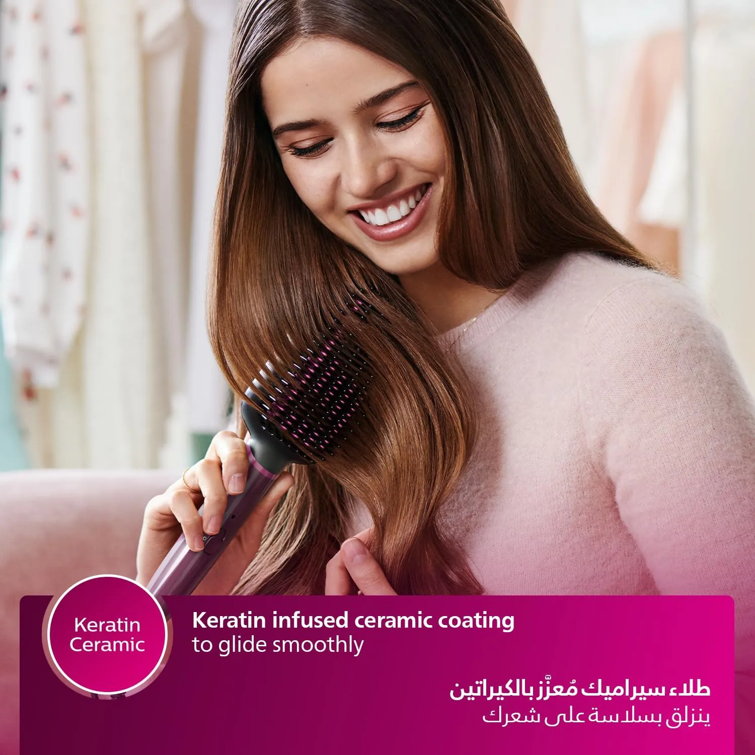 Philips Heated straightening brush BHH730/03|Naturally straight hair in 5 minutes| Keratin infused ceramic coating|1 temperature mode| Triple bristle detangles and protect the scalp 3