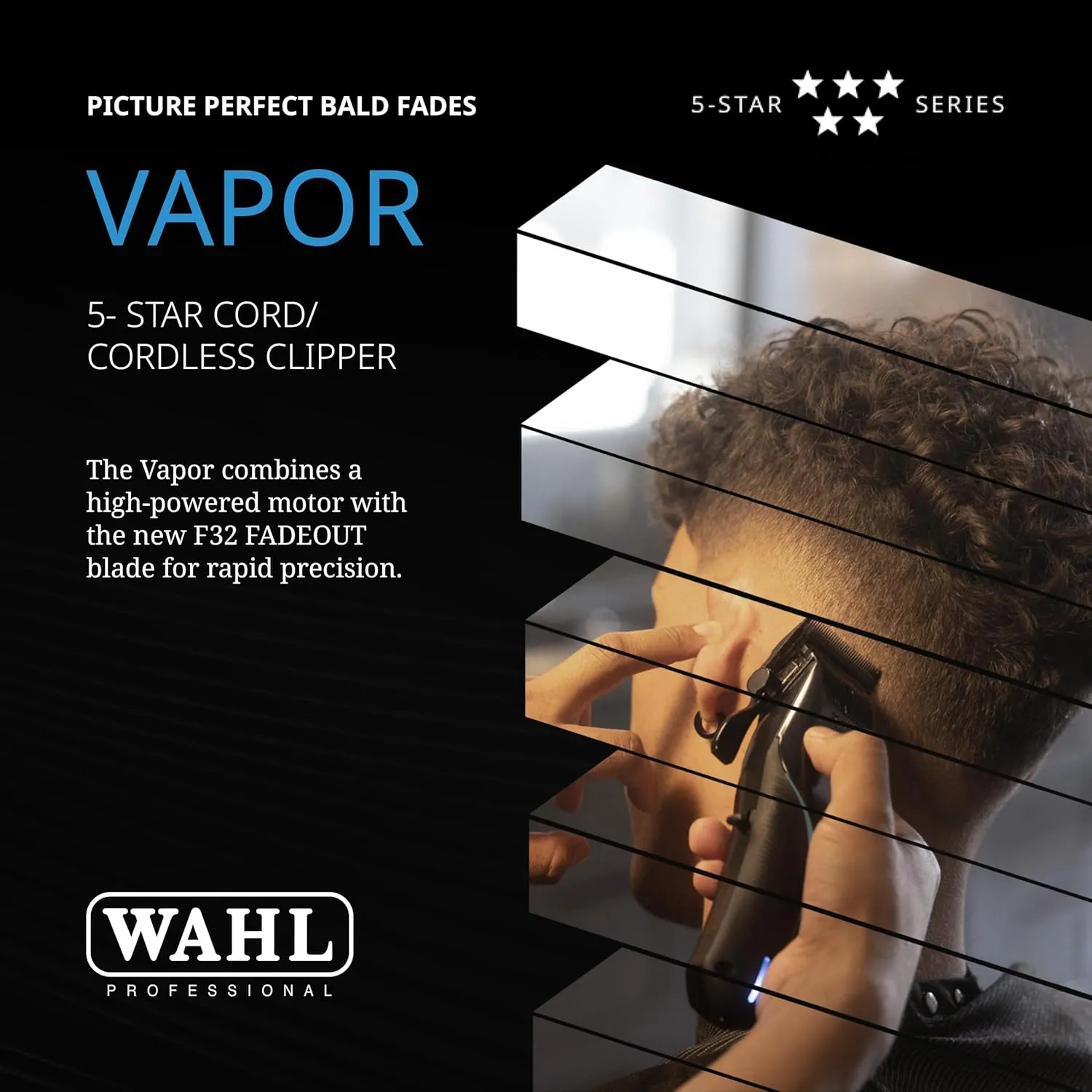 Wahl Professional 5 Star Vapor Clipper Corded and Cordless Operation, F32, Adjustable Balding Blade, Adjustable Speed