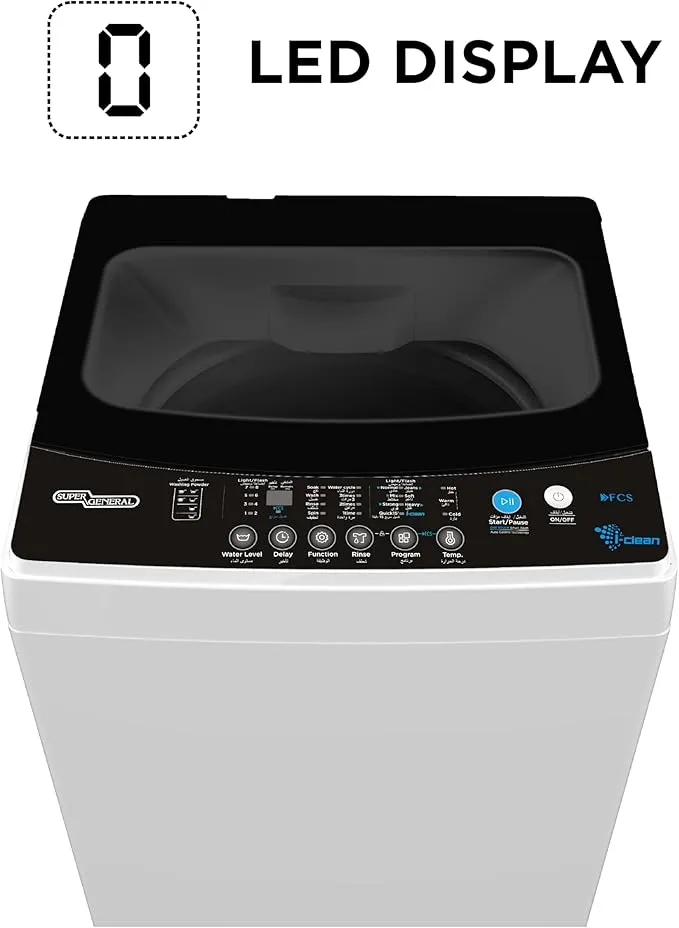 Super General 7.5Kg Fully Automatic Top Load Washing Machine 680 RPM With Soft Close Glass Lid, LED Display, Auto Balance & Drum Clean SGW755 White-Black 3
