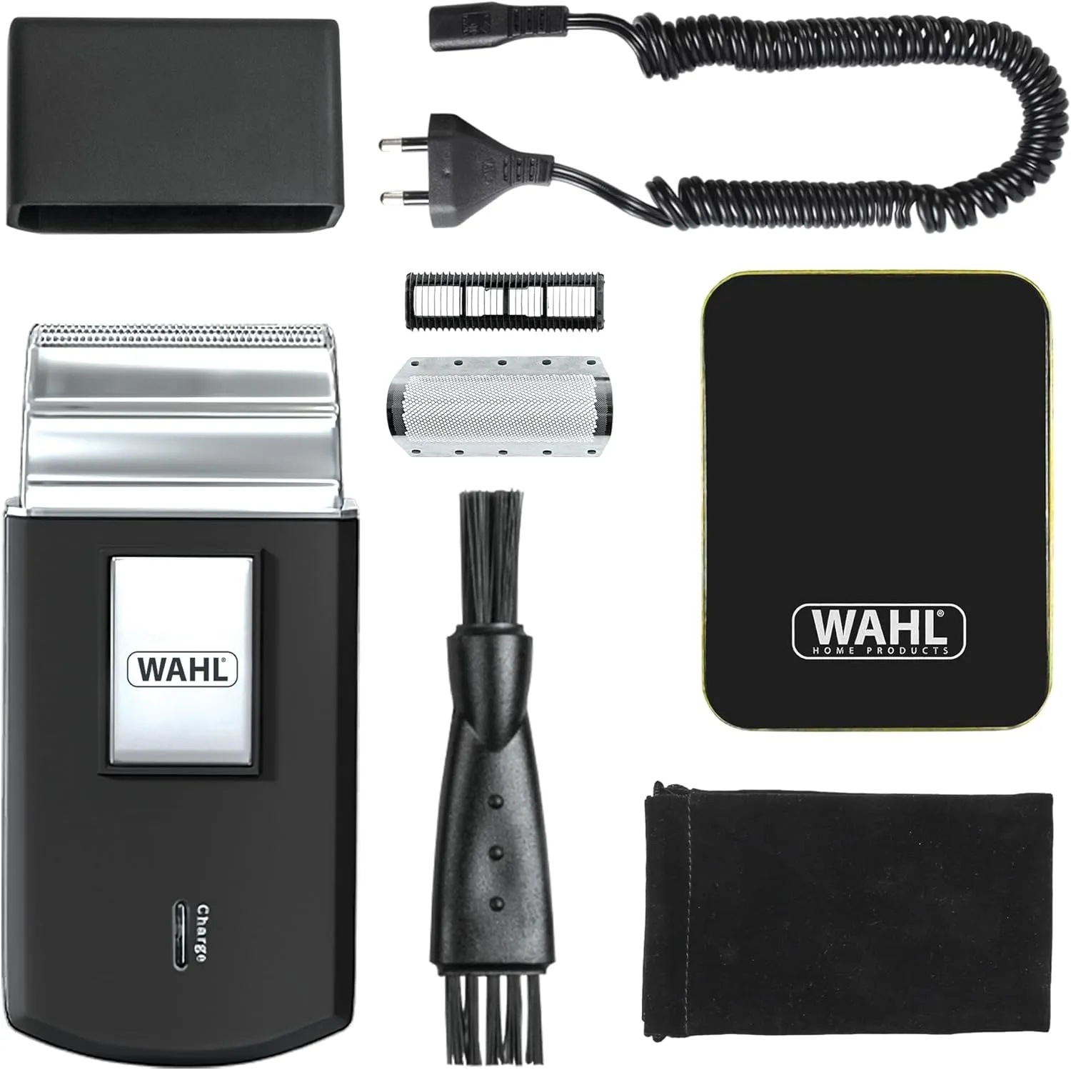 WAHL Travel Shaver for Men - Wet & Dry Cordless Electric Razor with Powerful Motor - Sharp Blades 0.4mm Cutting Length - Spare Blade Foil - Lightweight Design - 45 Min Runtime Travel Pouch, 3615-1027 3