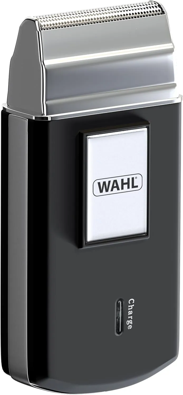 WAHL Travel Shaver for Men - Wet & Dry Cordless Electric Razor with Powerful Motor - Sharp Blades 0.4mm Cutting Length - Spare Blade Foil - Lightweight Design - 45 Min Runtime Travel Pouch, 3615-1027