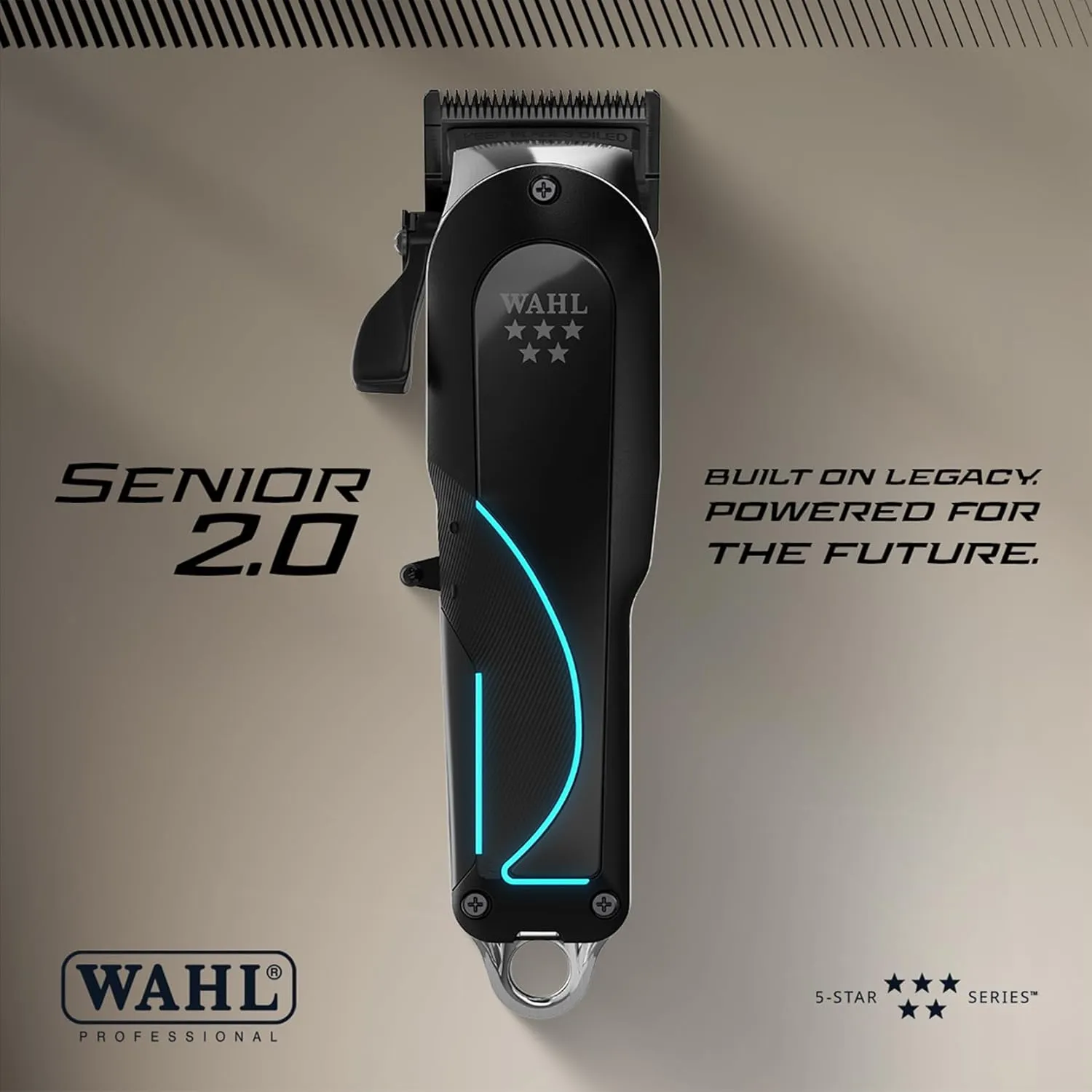 Wahl Senior 2.0 Cord/Cordless Hair Clipper with 8000 RPM Adaptive Speed Motor, DLC High‑Carbon Steel Blade, Click/Free‑Flow Taper Lever, 7 Premium Guide Combs & Power Station