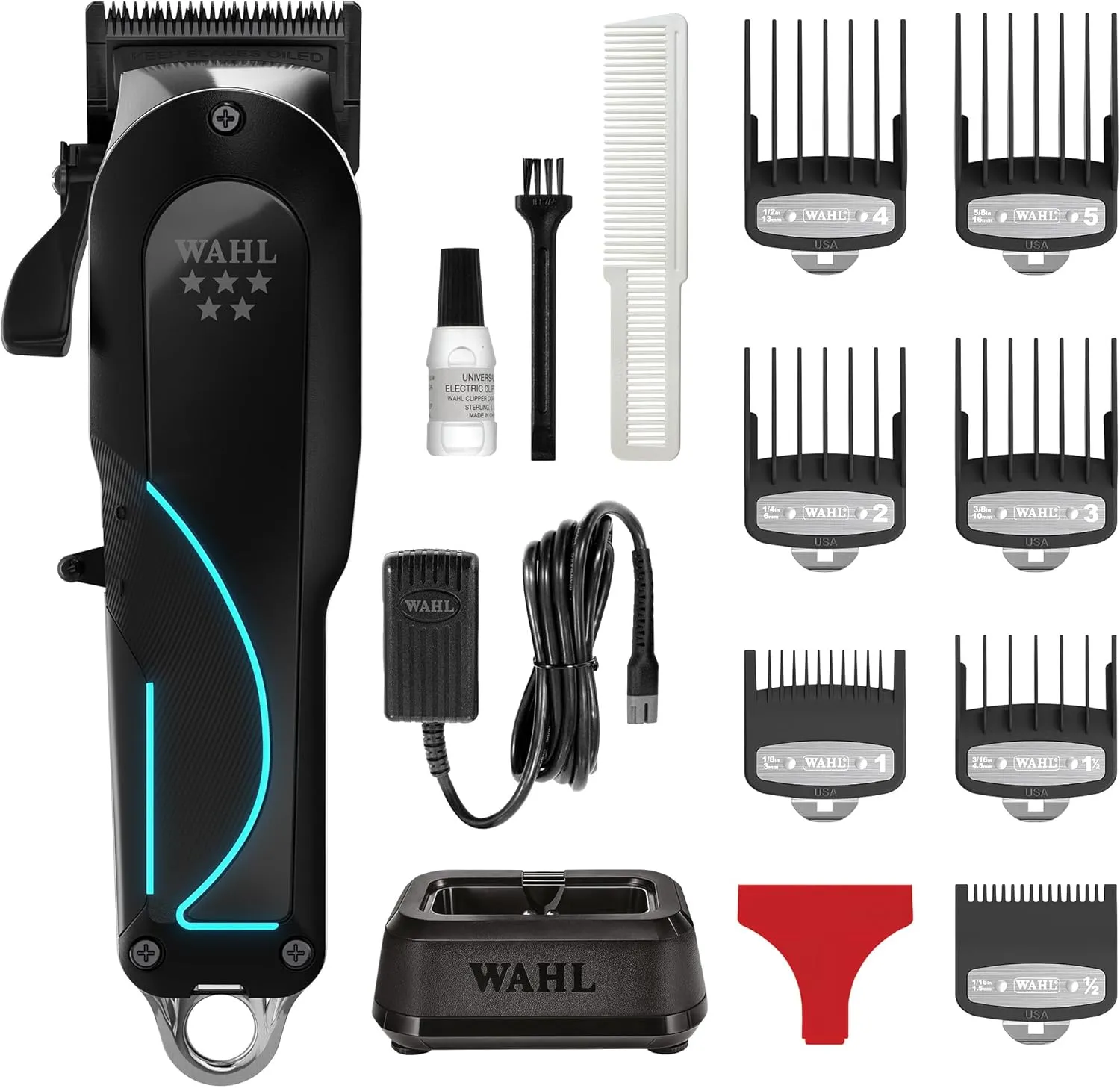 Wahl Senior 2.0 Cord/Cordless Hair Clipper with 8000 RPM Adaptive Speed Motor, DLC High‑Carbon Steel Blade, Click/Free‑Flow Taper Lever, 7 Premium Guide Combs & Power Station