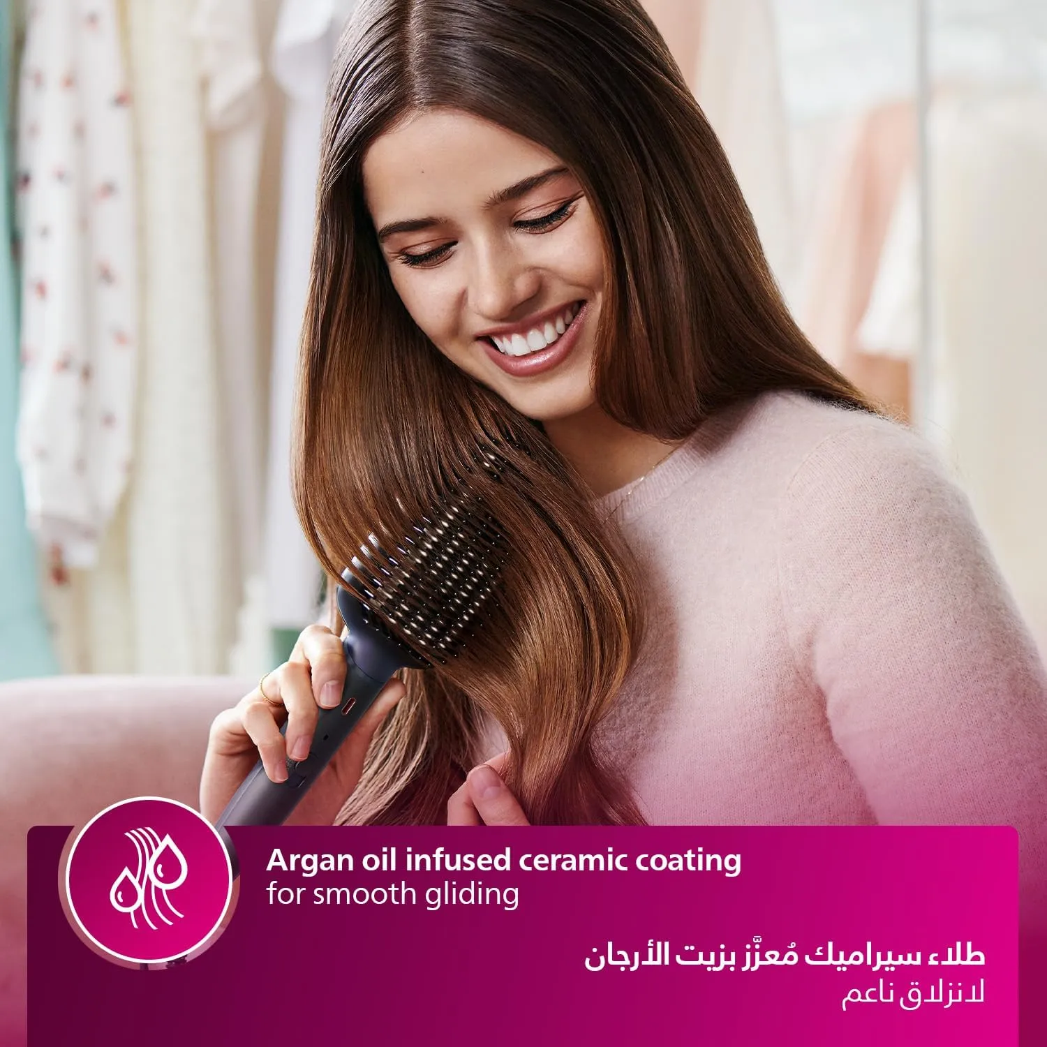Philips Heated straightening brush BHH885/03 | Naturally straight hair in 5 minutes|Ionic Care|Argan Oil infused Ceramic Coating|3 Temperature modes|Triple bristle detangles & protect the scalp 3
