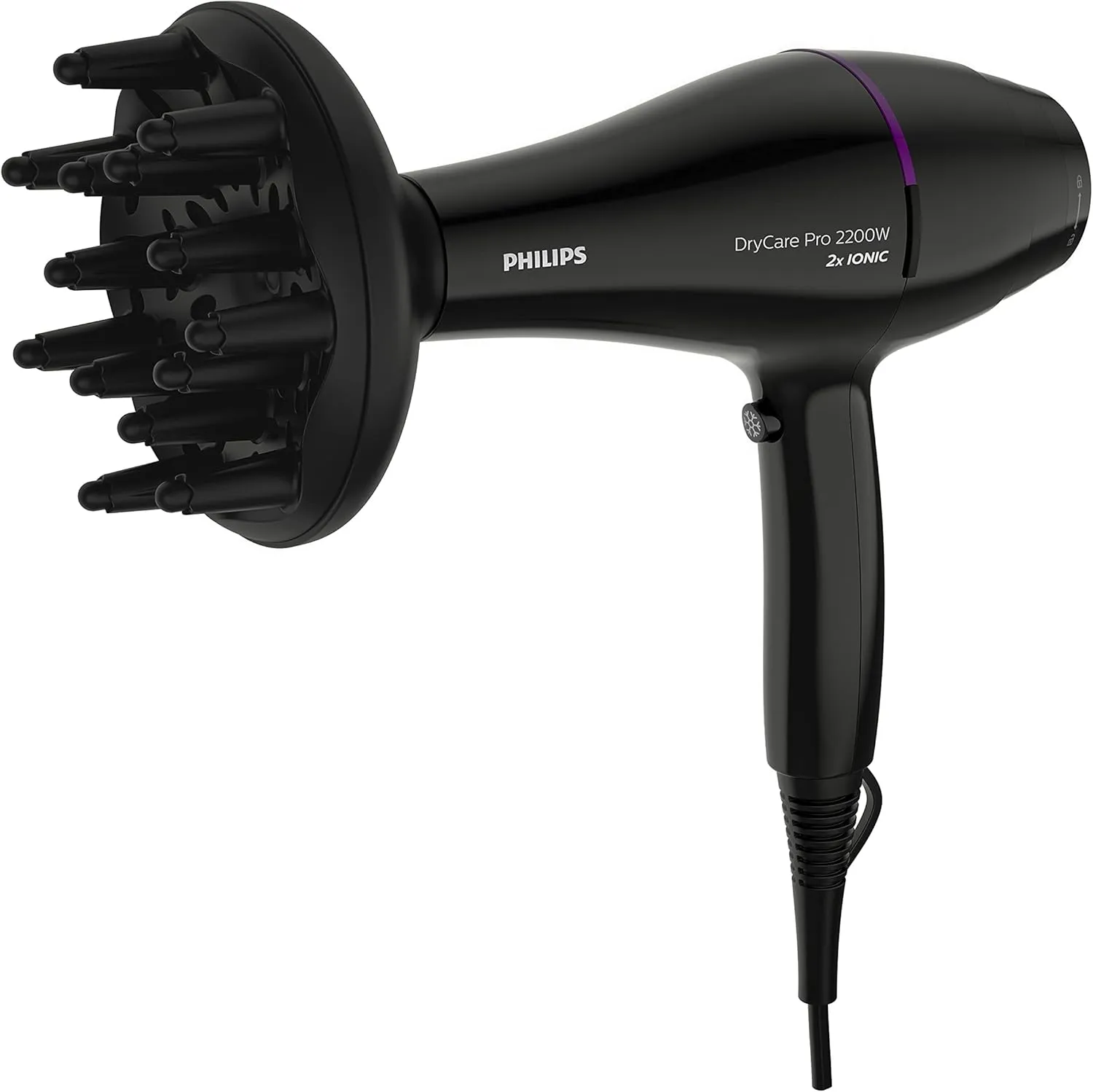Philips Pro Hairdryer BHD274/03 | 2200W| AC motor| Drying Speed up to 130 km/h*|Thermoprotect & CoolShot |6 Heat/Speed settings |2 attachements (Narrow nozzle & volume diffuser)| 2x more ions