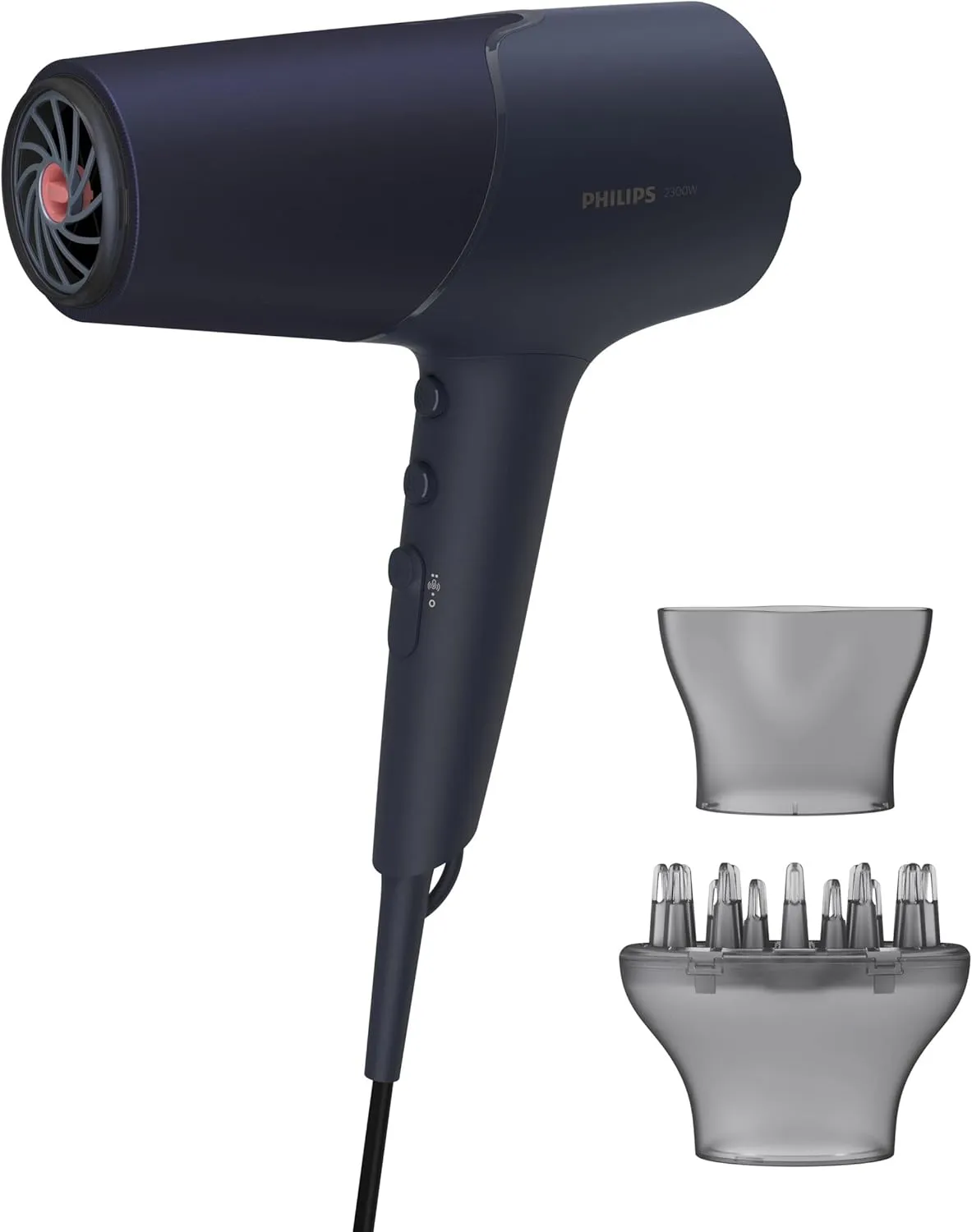 Philips 5000 Series Hair Dryer BHD510/03 | 2300W |DC motor |ThermoShield sensor |4x ionic care | cool shot | 6 Heat/Speed settings |2 attachements (nozzle & diffuser) | 1.8m cord