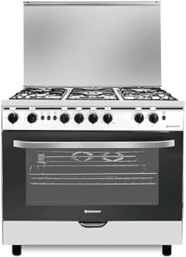 Westpoint 90×60cm Freestanding 5 Burner Gas Cooker With Gas Oven, Grill, Rotisserie, Auto Ignition & Full FFD Safety WCE-9060HDFS Stainless Steel