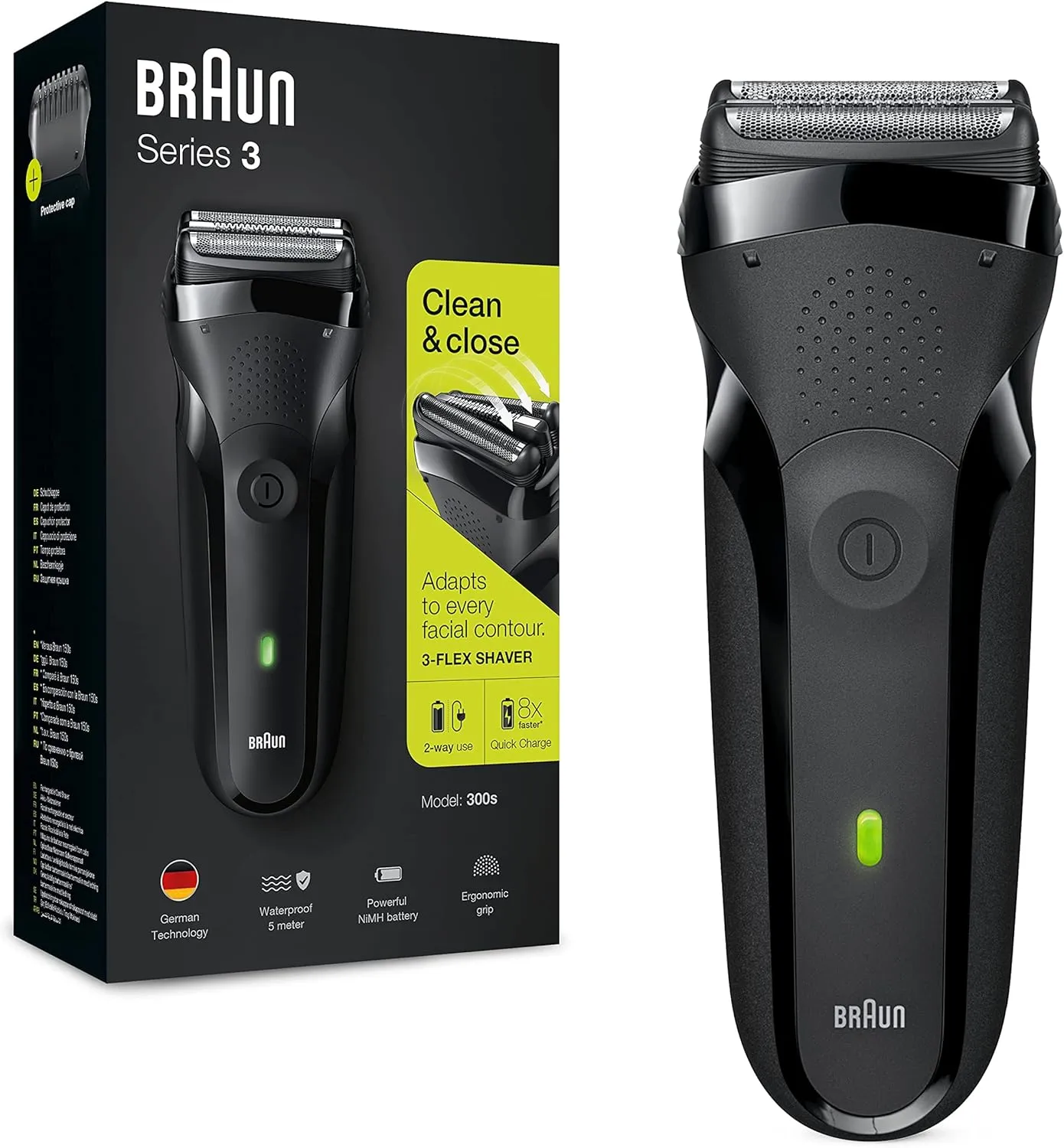 Braun Series 3 300s Rechargeable Electric Shaver for Men, Black