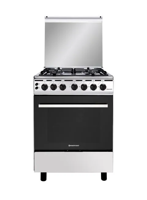 Westpoint 60×60cm Freestanding 4 Burner Gas Cooker With Gas Oven, Rotisserie Grill, Auto Ignition & Full Flame Failure Safety WCE-6060FS Stainless Steel