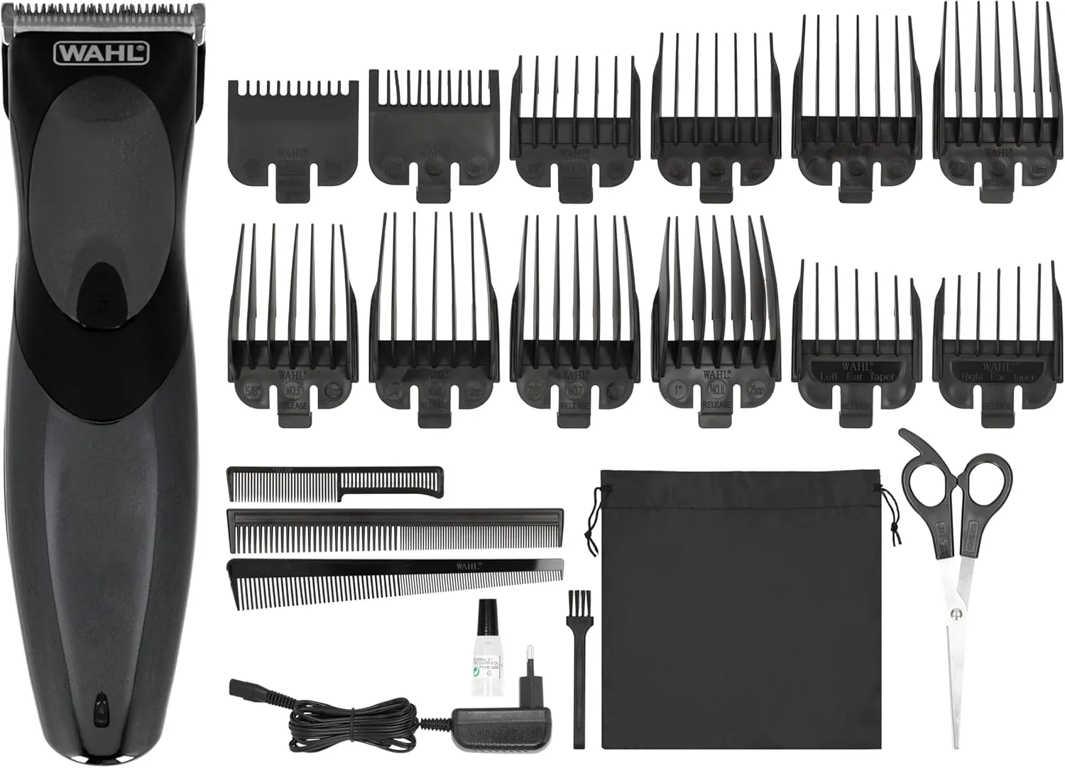 WAHL Haircut & Beard Grooming Kit | Cordless Rechargeable Trimmer with 12 Comb Attachments, Foil Shaver & Detailer | Detachable & Rinsible Stainless Steel Blades | Lightweight Design (9639-827)
