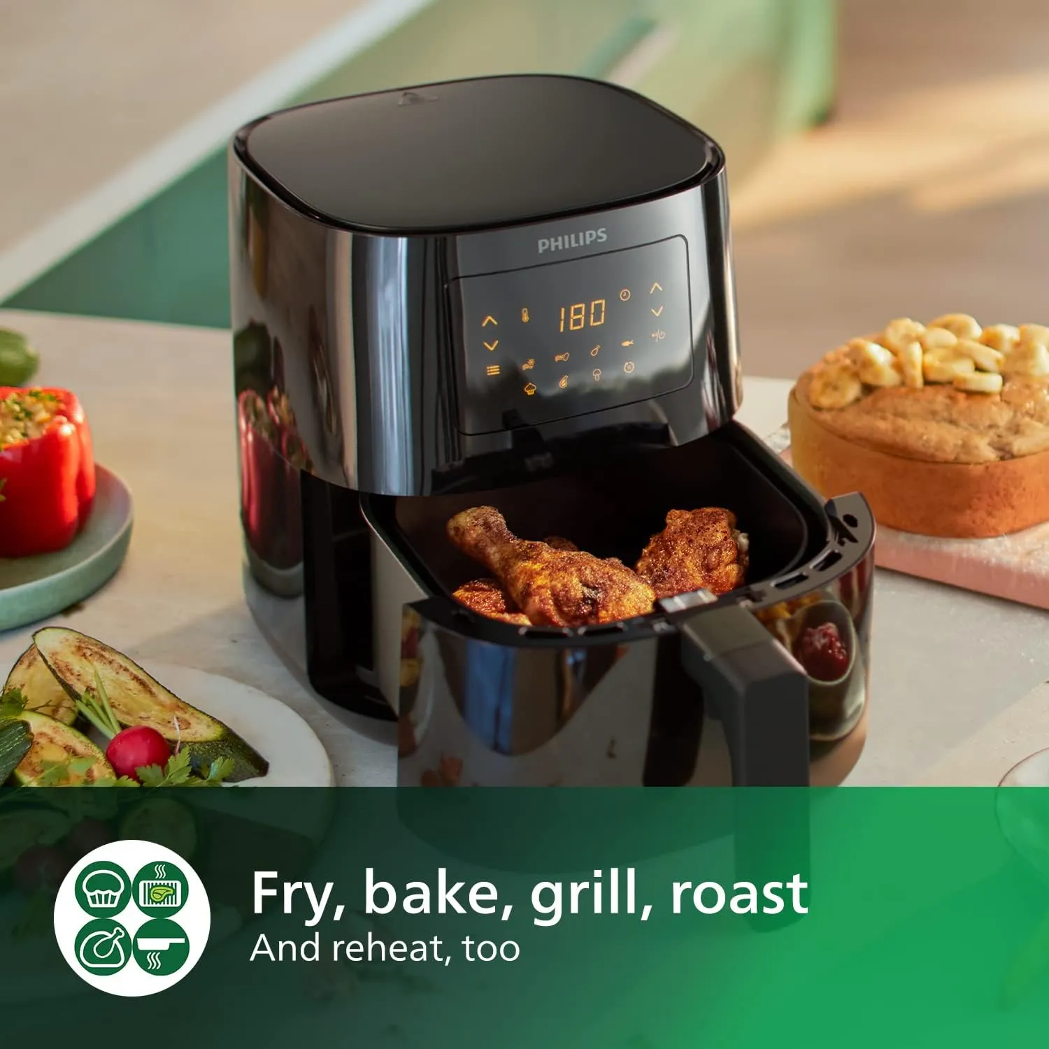 Philips Airfryer L - 1400W, 50Hz, 4.1L, 0.8KGs, Rapid Air Technology, Black - HD9252/91 3