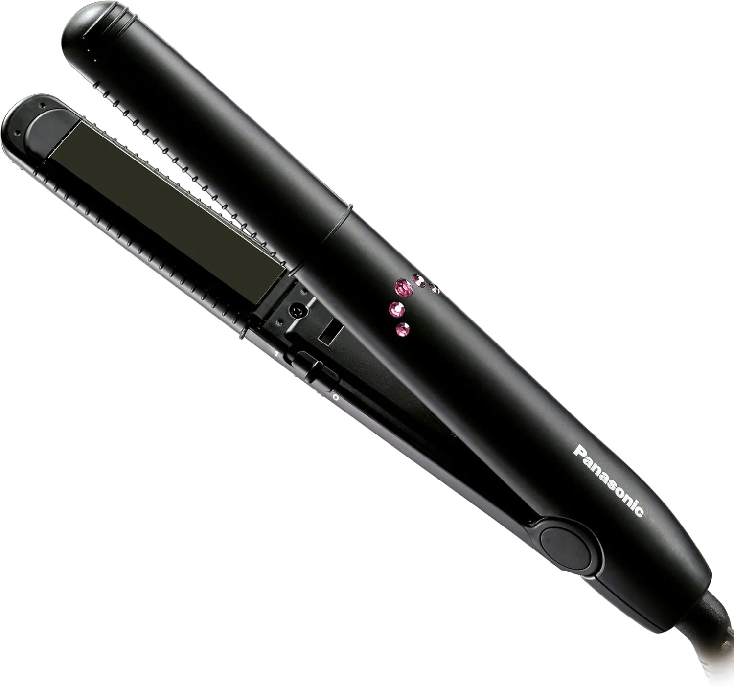 Panasonic Compact Travel Hair Straightener for Quick Styling on the Go, 40-Sec Heat Up, Keratin & Botanical Oil Coated Plate, Easy Storage Cap, Universal Voltage, EH-HV11, Black/Pink