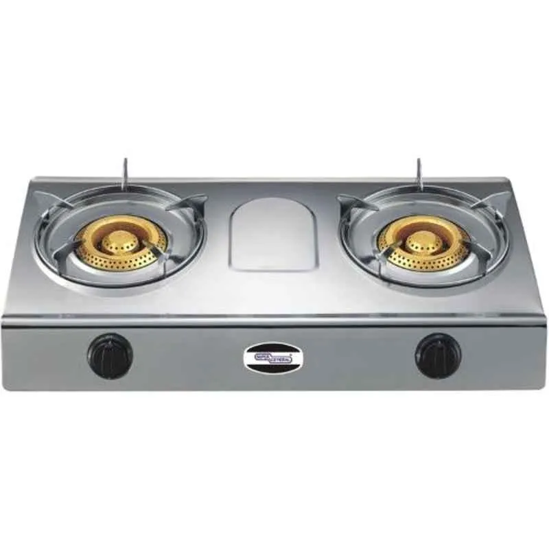 Super General 2 Burner Table Top Gas Stove With Stainless Steel Body, Beehive Burners, Auto Ignition With Flame Failure Safety Device (FSD) & ABS Legs SGB212FFD Silver