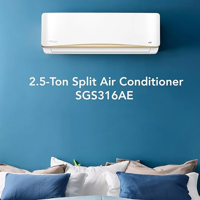 Super General 2.5 Ton (30000 BTU) Rotary Split Air Conditioner With Rotary Compressor, T3 Climate, 4 Way Swing, Gold Fin, Turbo Mode, Eco Mode, Follow Me Function, Auto Restart & Hidden Display SGS316AE White