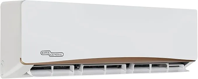 Super General 1.5 Ton (20000 BTU) Piston Split Air Conditioner With Reciprocating Compressor, T3 Climate, R410A Refrigerant, 4 Way Swing, Jet Cooling, Gold Fin, Auto Leakage Detection, Follow Me Function, Self Clean, High Density Filter & Hidden Display SGS191CN White