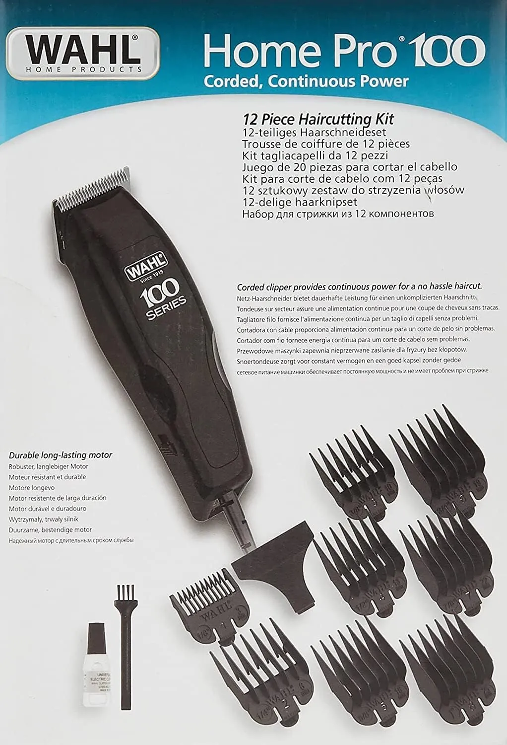 WAHL Home Pro 100 Series Hair Cutting Kit, Corded Hair Clipper Kit for Home, 8 Comb Attachments for multiple cutting lenghts, Self Sharpening Precision Blades, 1395.041 4