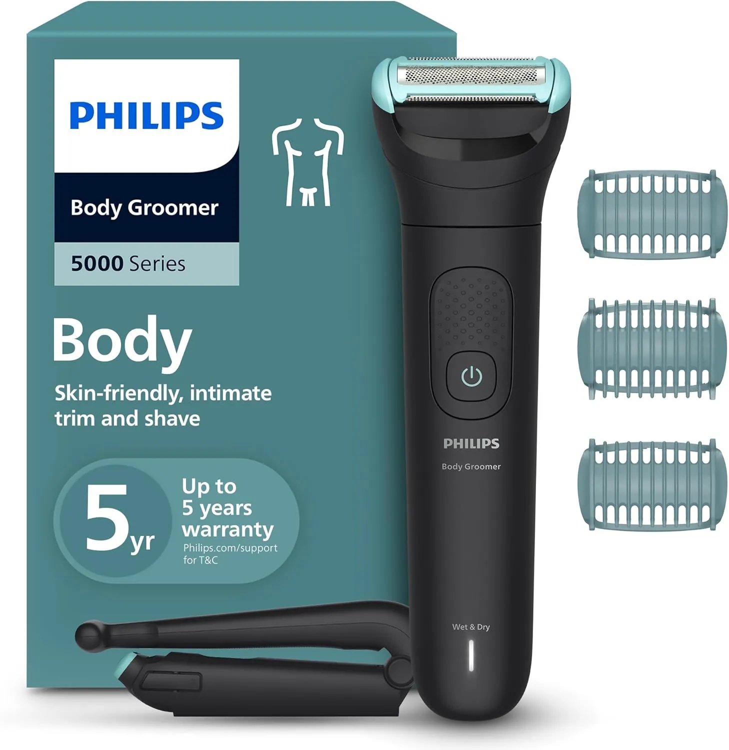 PHILIPS Body Trimmer For Men | Skin Safe Grooming for intimate areas | Removes Back Hair | Advance close shave with triple protect shave system | Patented Pearl Tips | 100 Min Runtime I BG5475/15