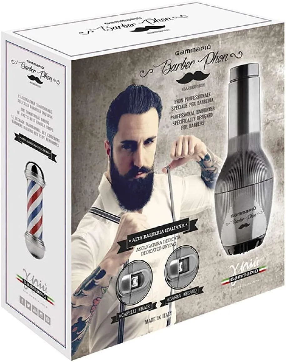 Gamma Più Professional Barber Dryer. Ionic Generator. Beard and Moustache. Lightweight. Silent. Powerful. Low Noise. Salon. Blow Dryer Ion Technology. Heat Control Settings. W 1800-2000.Italian socket 4