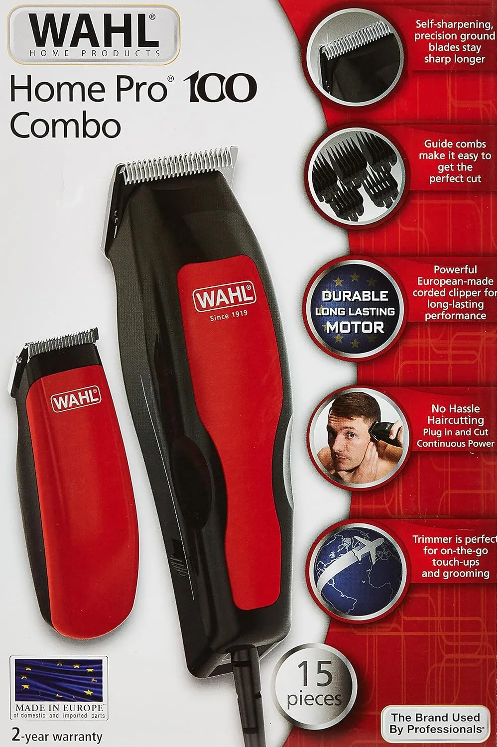 WAHL Home Pro 100 Combo Hair Clipper+Trimmer, Corded Electric, Men's Grooming Set with Precision Blades, Sleek Design, and Dry Operation, 1395.0417 3