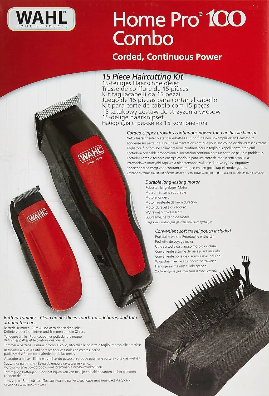 WAHL Home Pro 100 Combo Hair Clipper+Trimmer, Corded Electric, Men's Grooming Set with Precision Blades, Sleek Design, and Dry Operation, 1395.0417 4