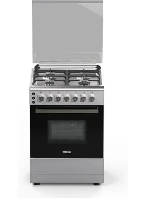 Super General 60×60 Freestanding 4 Burner Gas Cooker – SGC6175MSFS Metallic Silver with Stainless Steel Hob, Gas Oven, Gas Grill, Rotisserie, Turbo Fan & Auto Ignition