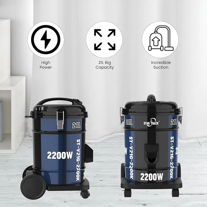 Star Track 21L 2200W Vacuum Cleaner – ST-V21G-2200K Black Bagged Vacuum Cleaner with 100% Copper Motor, High Suction Power, 7m Cable, Telescopic Tube & Multi-Surface Cleaning Accessories 2