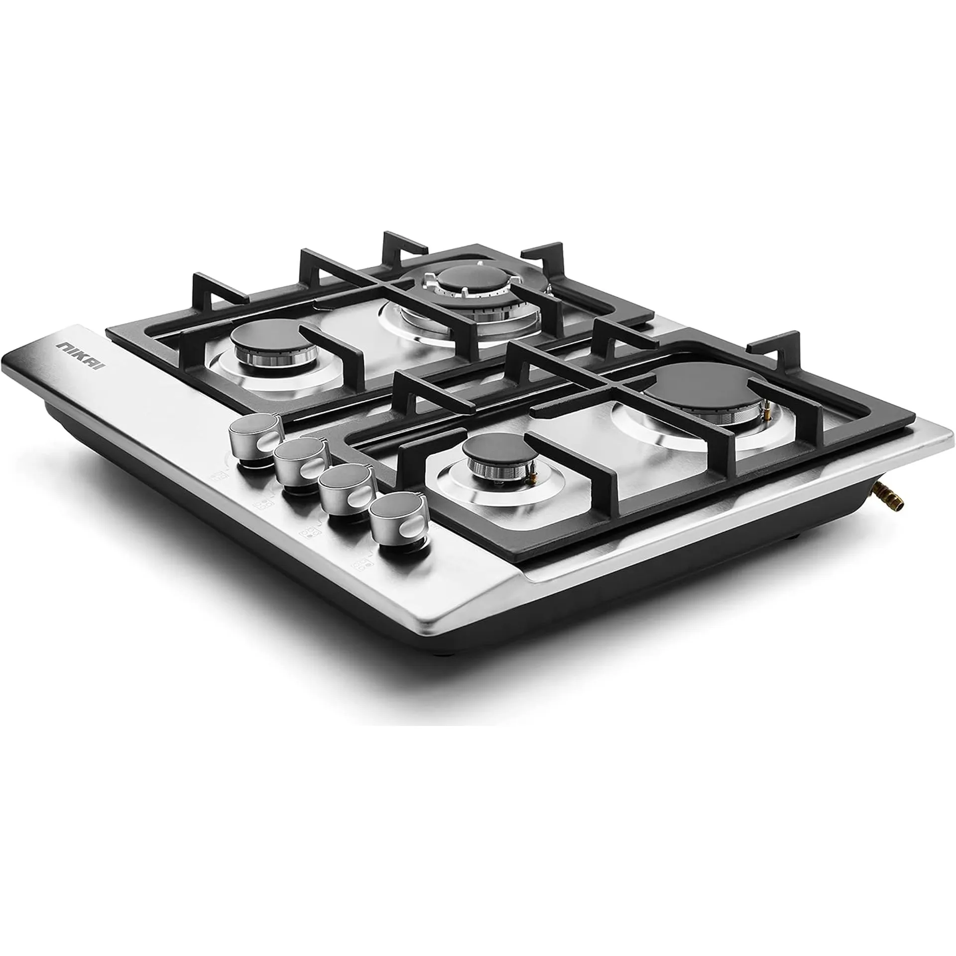 Nobel NGH3005 4 Burner Built-In Gas Hob – Stainless Steel Gas Cooktop with Cast Iron Pan Supports, Auto Ignition, Flame Safety Device, Rapid Burners & Silver Finish 4