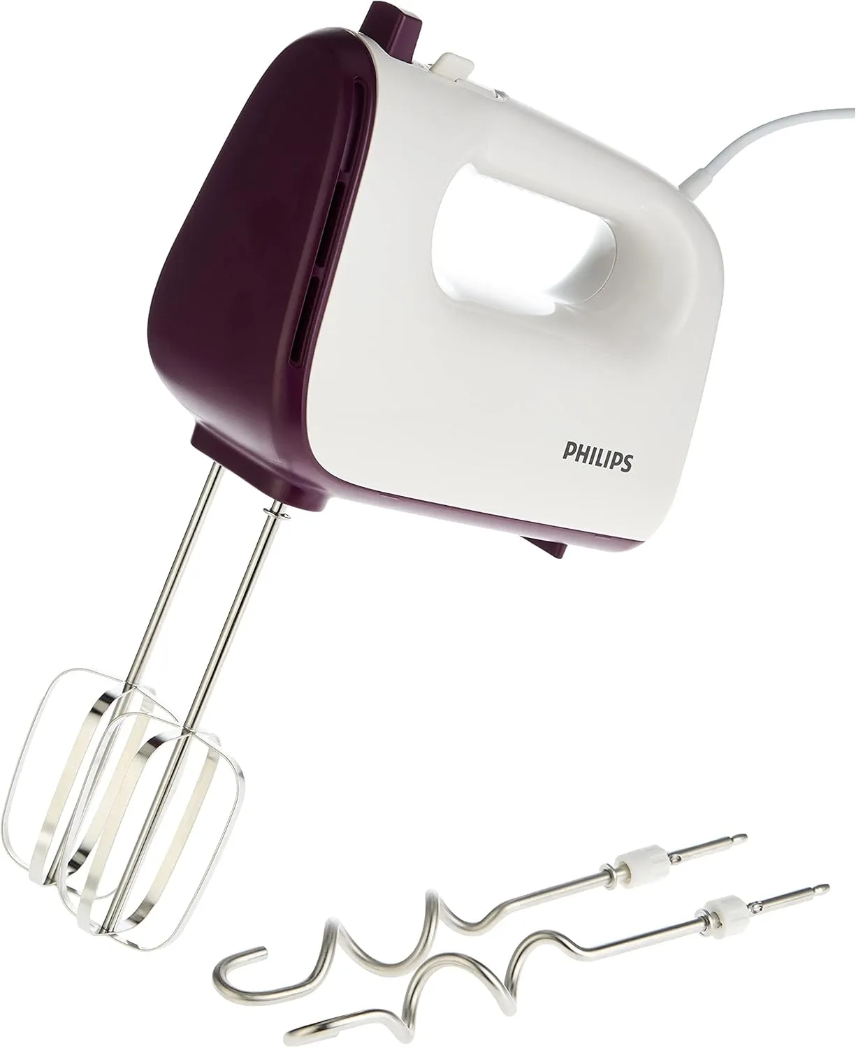 Philips Mixer - 400W - Double Balloon Beater, Kneading Tool, 5 Speeds + Turbo, White/Purple - HR3740/11 2
