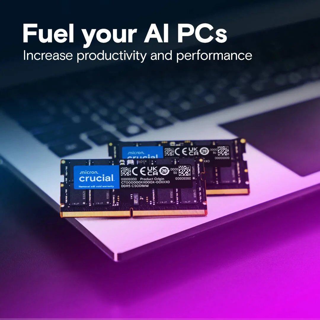 Crucial DDR5 CSODIMM Laptop Memory, 32GB Capacity, 6400 MHz Memory Speed, CL52 CAS Latency, 262-Pin SO-DIMM, Unbuffered DIMM Type, Black | CT32G64C52CS5 4
