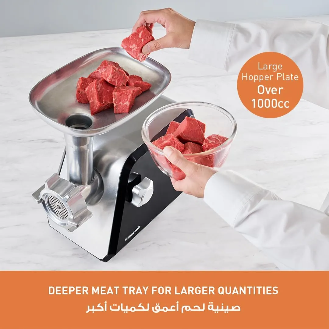 Panasonic 2000W Powerful Meat Grinder, 3.4Kg mincing/min, Durable Die-Cast Aluminium Hopper Plate, 3 Cutting Plates, Sausage & Kubbe Attachment,Cleaning Brush, Made in Japan Blade - MK-GX2010KTZ 3