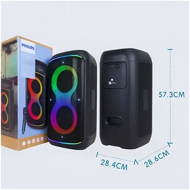 Philips TAX3079 Bluetooth Karaoke Party Speaker, Portable Speaker with Flashlight, Subwoofer Bass, Wireless Microphones & LED Lights | TAX3079 3