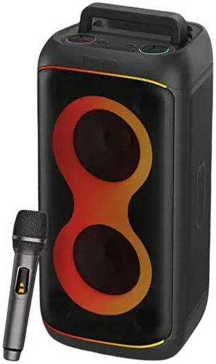 Philips TAX3079 Bluetooth Karaoke Party Speaker, Portable Speaker with Flashlight, Subwoofer Bass, Wireless Microphones & LED Lights | TAX3079