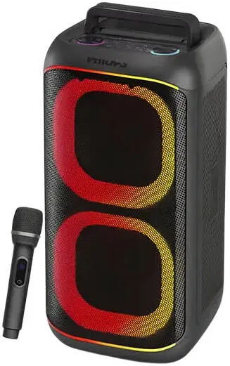 Philips Bluetooth Party Speaker, 8-Inch Dual Speaker, Wireless Mic, LED Lights, USB & AUX Connectivity for Karaoke & Home Entertainment | TAX4079