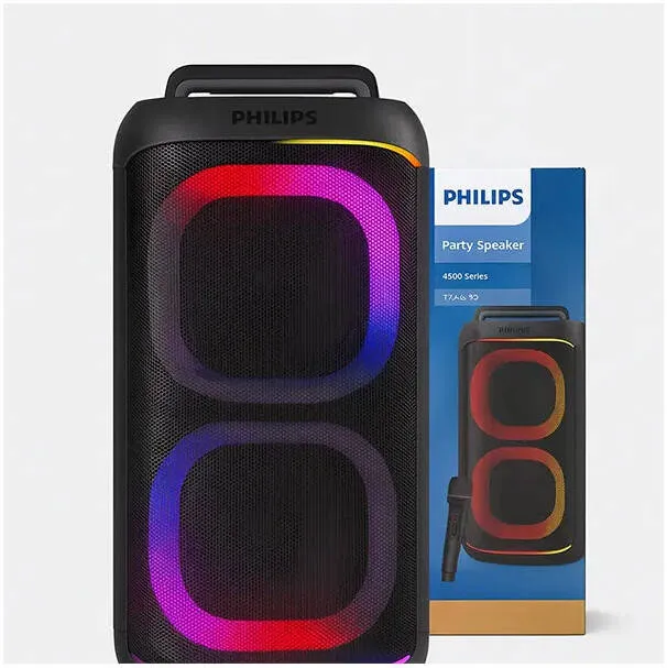 Philips Bluetooth Party Speaker, 8-Inch Dual Speaker, Wireless Mic, LED Lights, USB & AUX Connectivity for Karaoke & Home Entertainment | TAX4079