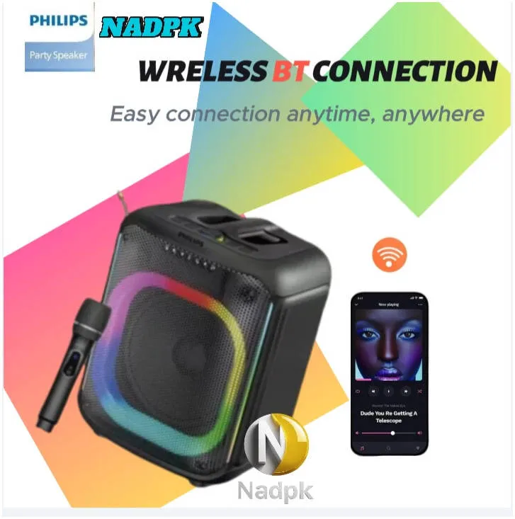 Philips TAX 3069 Bluetooth Boombox Party Speaker 40W, Portable Speaker with Wireless Microphone, Guitar Input, LED Lights & USB/AUX Connectivity | TAX3069 2