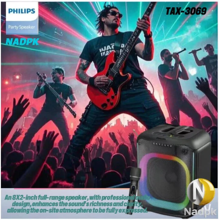 Philips TAX 3069 Bluetooth Boombox Party Speaker 40W, Portable Speaker with Wireless Microphone, Guitar Input, LED Lights & USB/AUX Connectivity | TAX3069 4