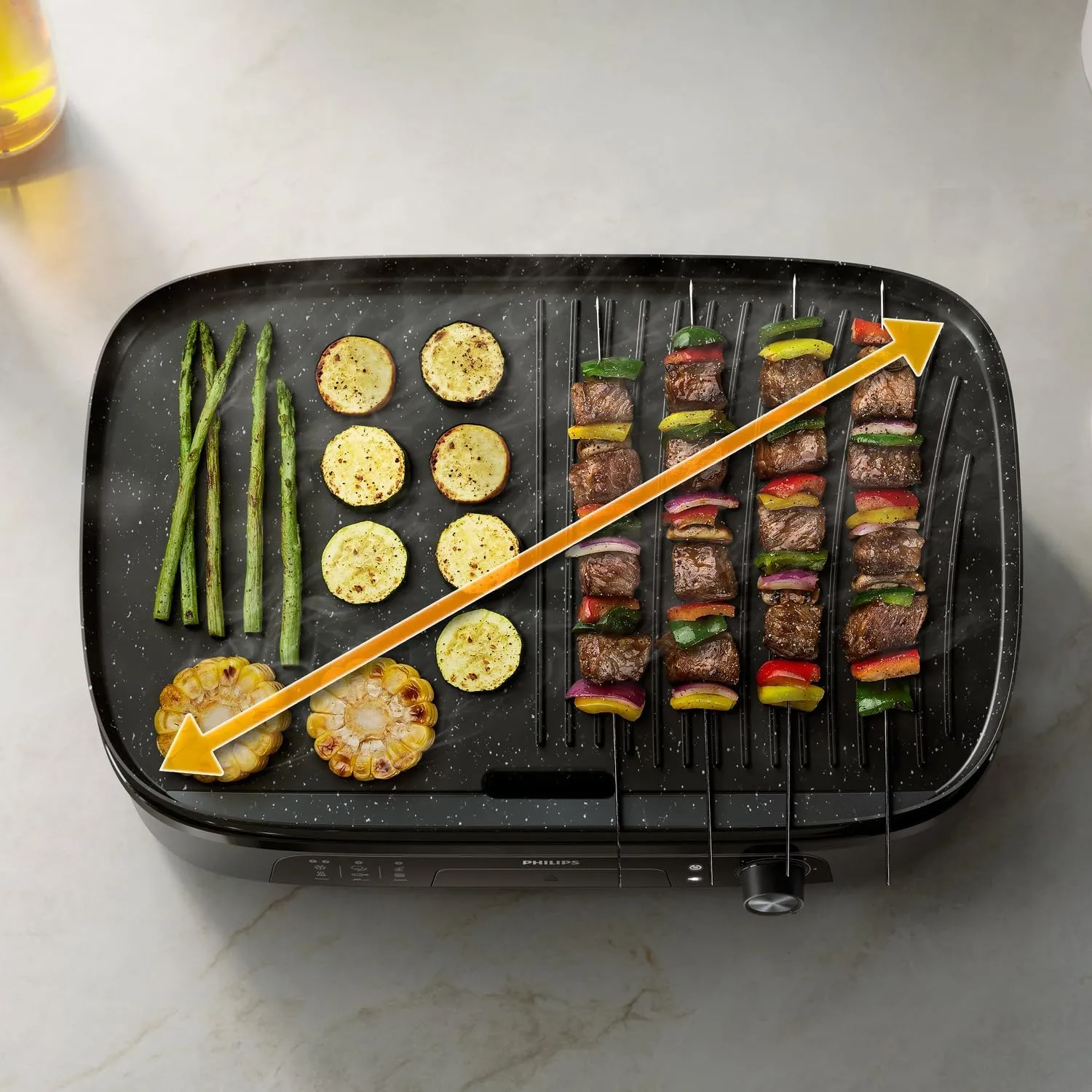 Philips Table Grill - 2400W, Open 180° Flat & Large Grilling Surface (1250cm²), Adjustable Temperature, Versatile Plate, Dishwasher Safe - HD6210/90 2