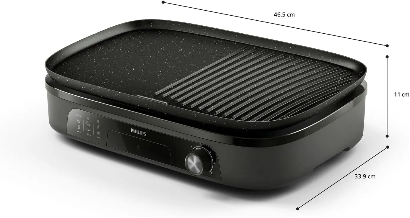 Philips Table Grill - 2400W, Open 180° Flat & Large Grilling Surface (1250cm²), Adjustable Temperature, Versatile Plate, Dishwasher Safe - HD6210/90 5