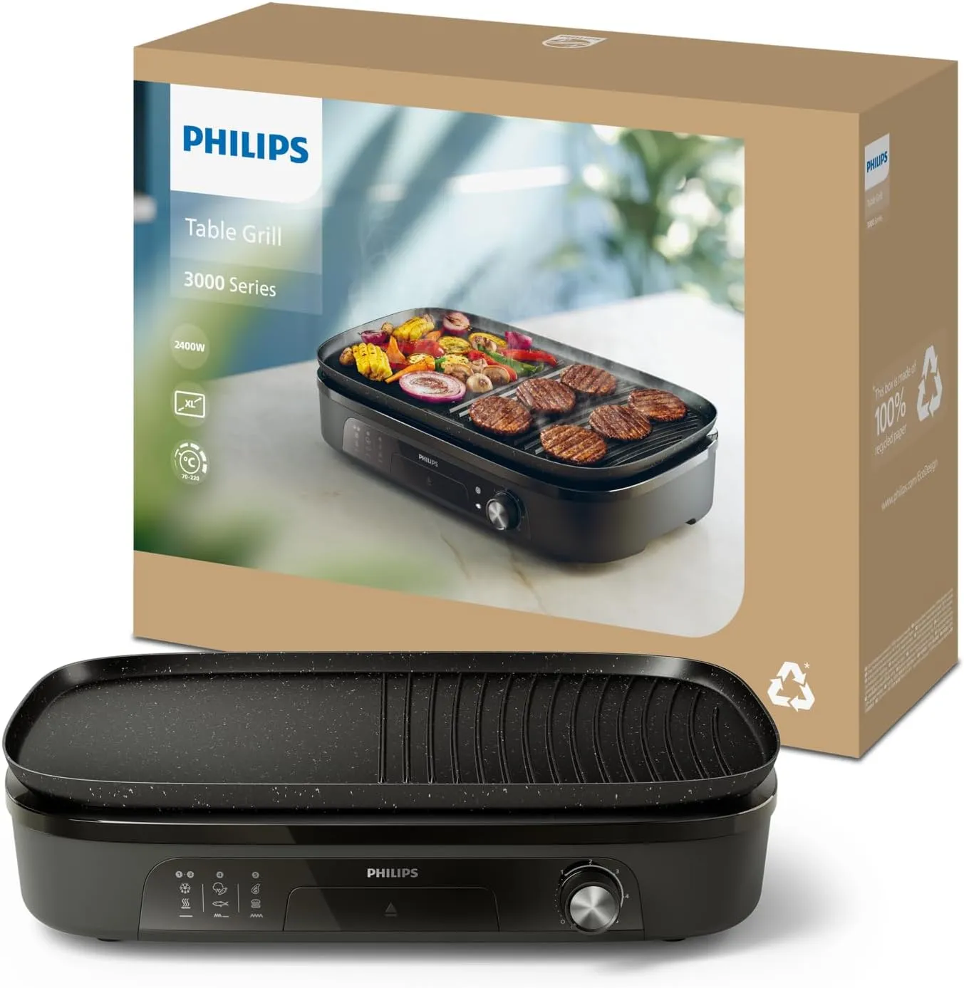 Philips Table Grill - 2400W, Open 180° Flat & Large Grilling Surface (1250cm²), Adjustable Temperature, Versatile Plate, Dishwasher Safe - HD6210/90 4