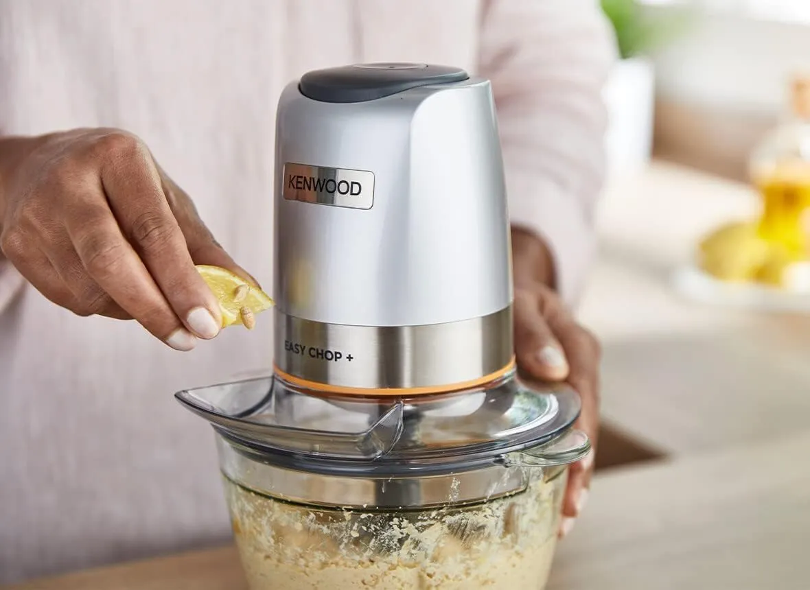 KENWOOD Stainless Steel Chopper 500W Electric Food Chopper with 1.2L SS Bowl (600ml working capacity), Dripper Pro, Quad Blade, Storage Lid, Dual Speed, Spatula, Ice Crush Function CHP62.700SI Silver 4
