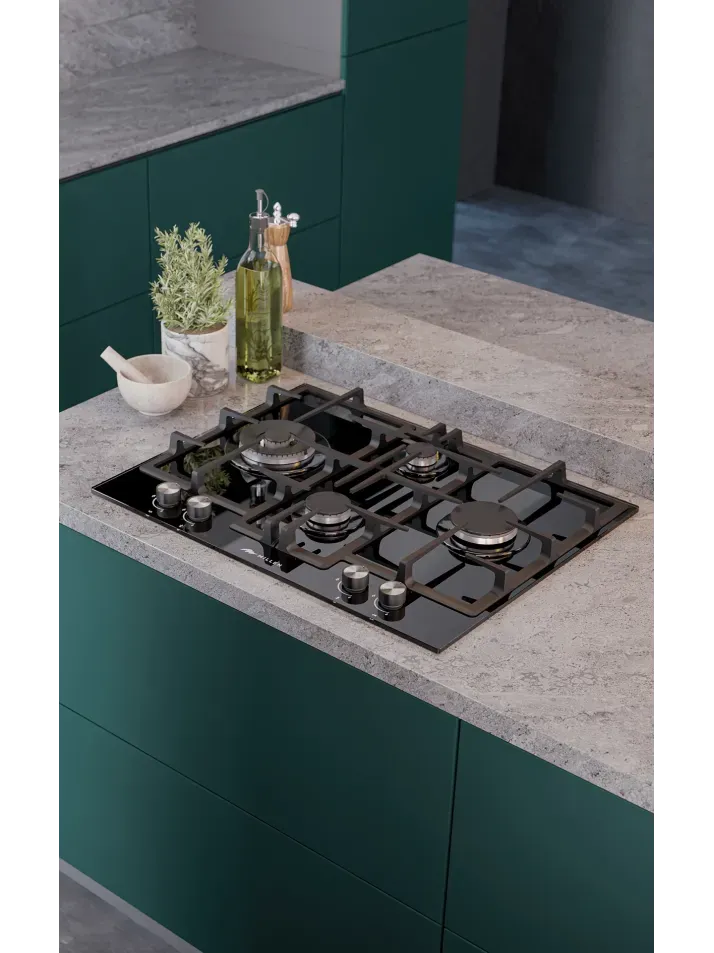 Millen built in 65cm black glass with SABAF burners glass hob MGHG6502BL 4