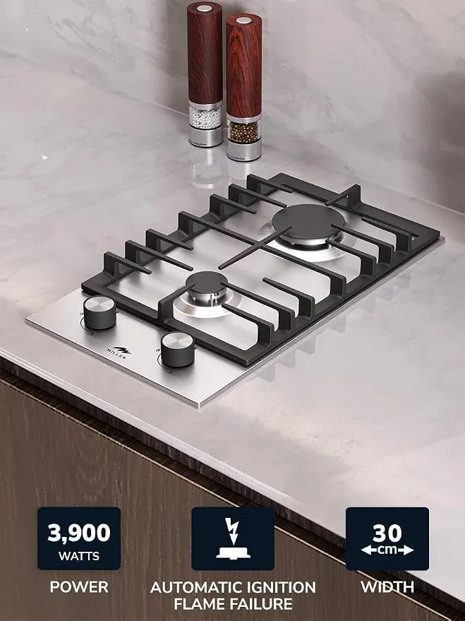 Millen built in 30cm premium two burners glass hob MGH 3001IX